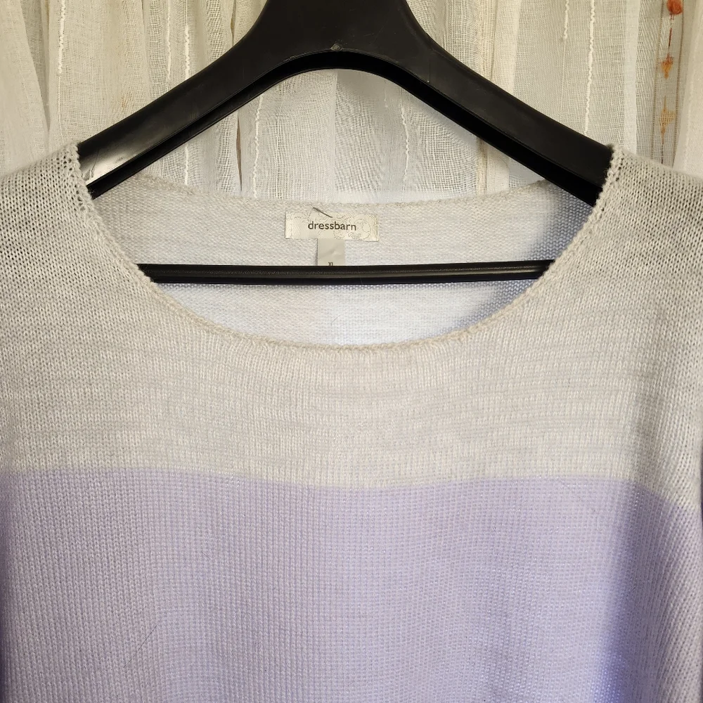 DRESS BARN WOMEN'S LILAC AND GRAY STRIPED SOFT SWEATER SIZE XL